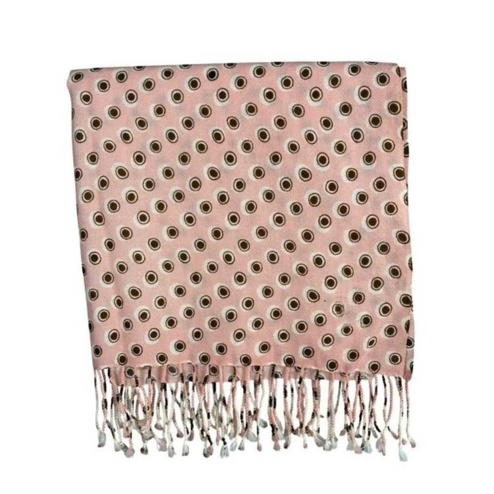 J.Crew Scarf Pastel Pink Polka Dot Fringed Soft Preppy Travel Warm Capsule - Picture 2 of 6